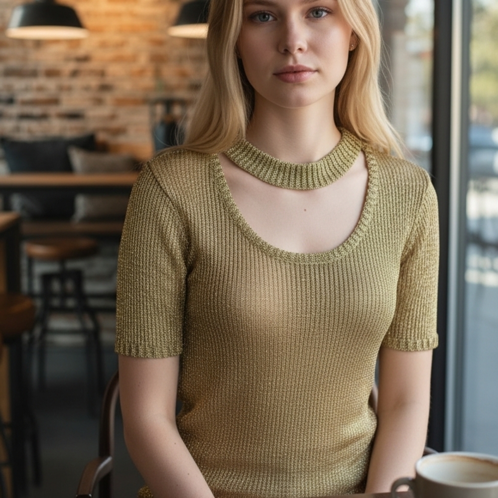 Boston Proper Gold Scoop Neck Sweater